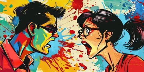 Naklejka premium Comic Style Argument Between a Man and Woman.