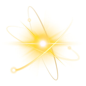glowing yellow atom on white background clip art preview