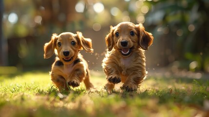 Two playful dachshund puppies