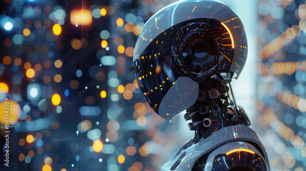 Poster cybernetic quest: futuristic robot adventure in virtual reality
