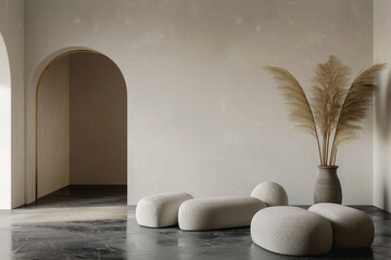 Modern Organic Interior Mock-up with Sculptural Furniture and Natural Elements