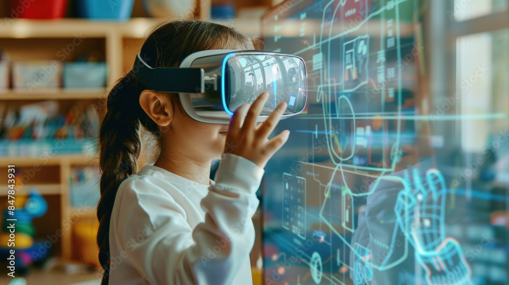 Poster modern teacher enhancing education with ai-powered tools in classroom setting