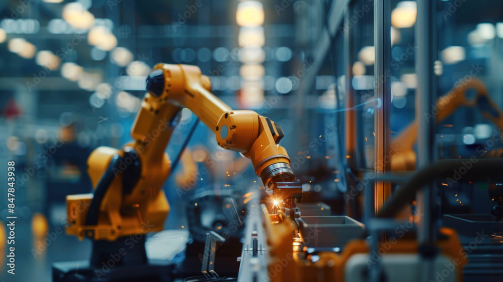 Aufkleber Advanced AI-Powered Robotic Arm Efficiently Assembling Products in Modern Manufacturing Plant