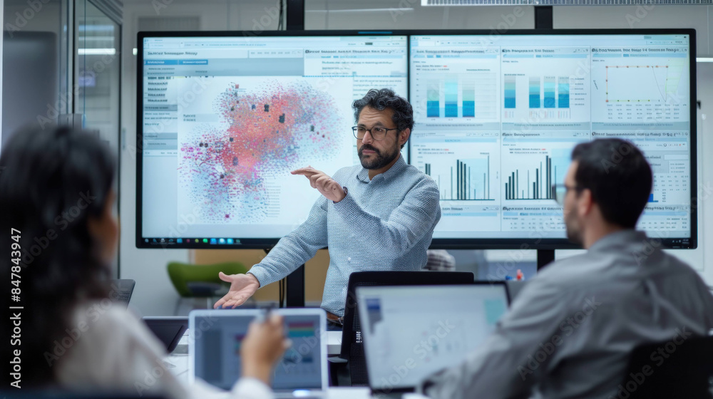 Aufkleber Collaborative Innovation: Data Scientists Working Together on AI Research in a Modern Workspace