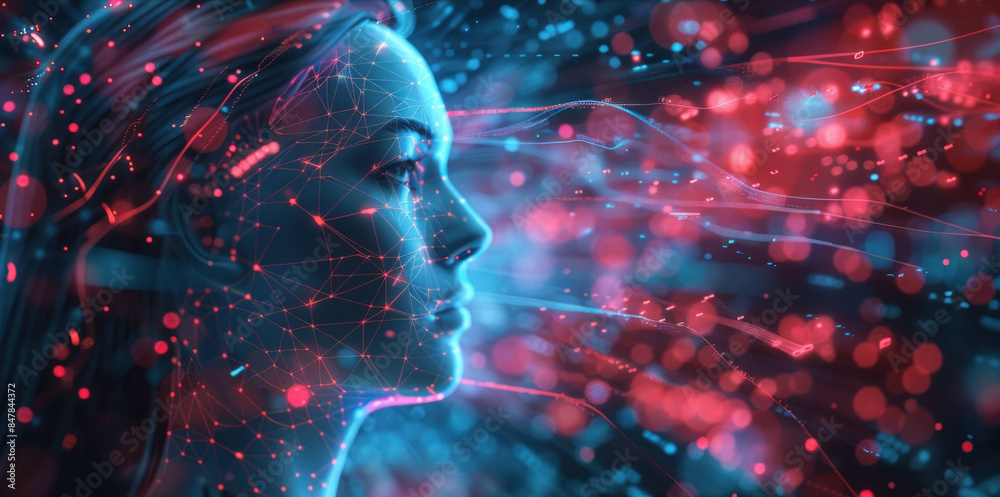 Poster Neural Network Connections in Human Head - Concept of AI and Big Data Analysis
