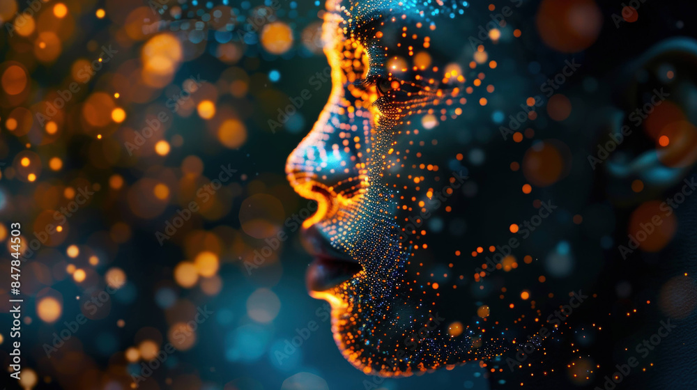 Leinwandbilder digital transformation: fragmented human face with pixelated ai elements