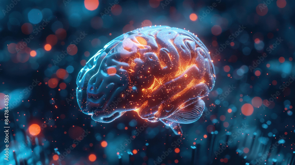 Poster Illuminated Neural Network: Digital Brain with Glowing Circuits for AI Concept