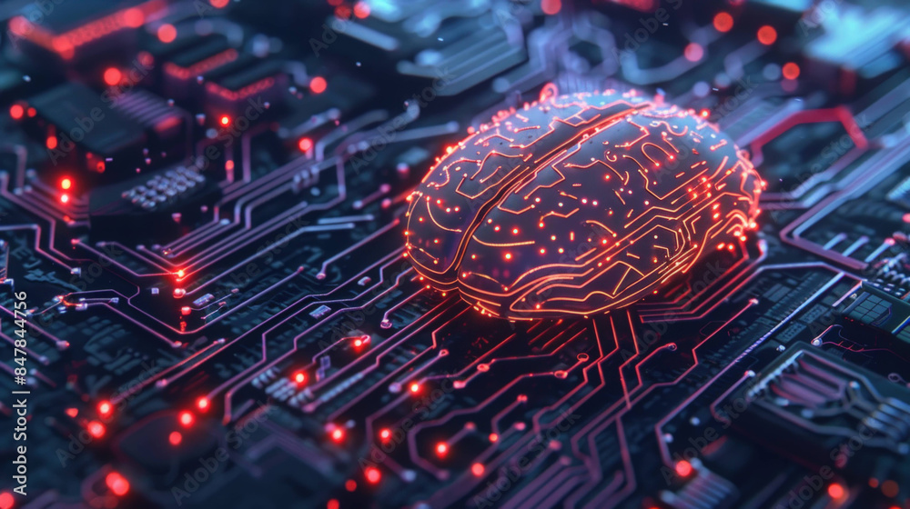 Poster Illuminated Neural Connections - Abstract Digital Brain representing AI and Neural Networks