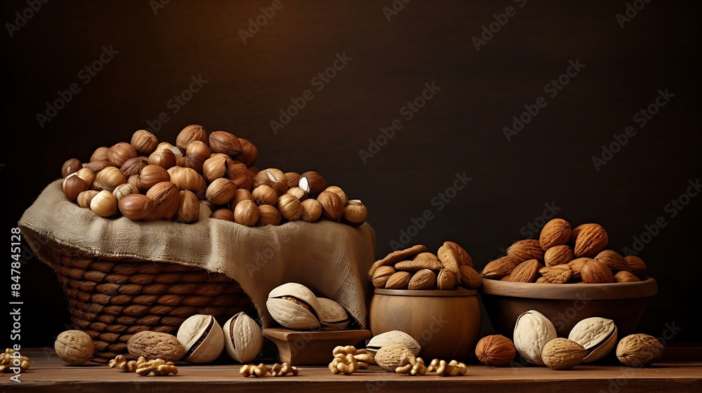 Wall mural baskets of nuts: natural scene background - Wall murals