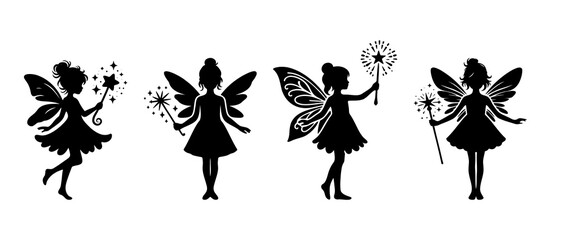 Beautiful little Fairy child silhouette black filled vector Illustration icon