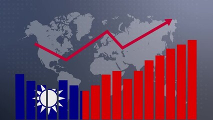Taiwan bar chart graph with ups and downs, increasing values, concept of economic recovery and business improving, businesses reopen, politics conflicts, war concept with flag - Powered by Adobe