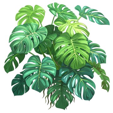 green monstera plant leaves on white clip art preview
