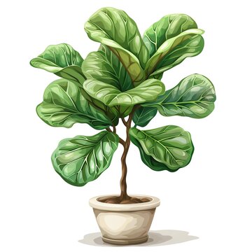 green fiddle leaf fig plant in pot clip art preview