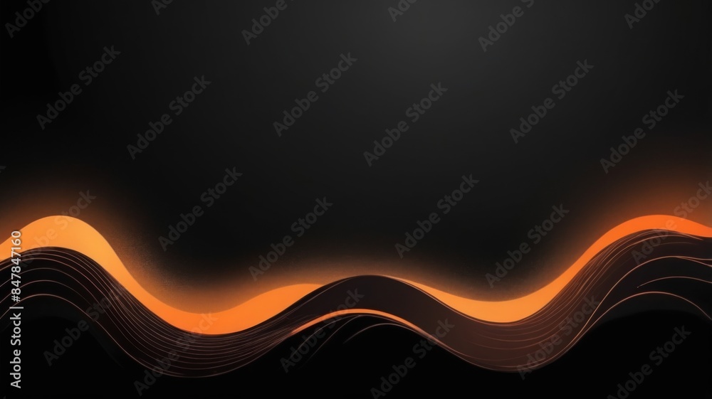 Poster Orange black waves, color gradient rough abstract background shine bright light and glow template empty space, grainy noise grungy texture on transparent background cut out