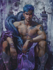 portrait of a person with a mythic serpent - fantasy illustration - generative ai