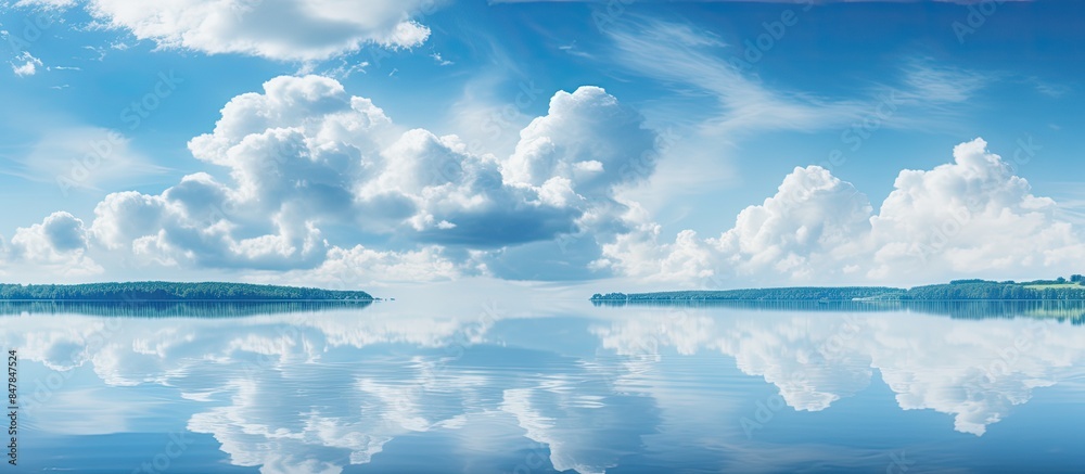 Poster cloud reflection on the lake. creative banner. copyspace image