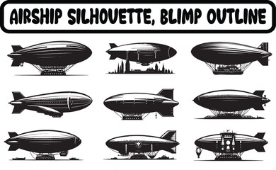 Black isolated silhouette Bundle on white background. Icon of side view of airship, Airship Silhouette Design