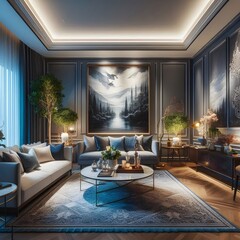 Fototapeta premium modern living room with fireplace