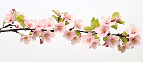 Fototapeta premium Branch with pastel pink flowers Natural background Common bramble or rubus fructicosus. Creative banner. Copyspace image