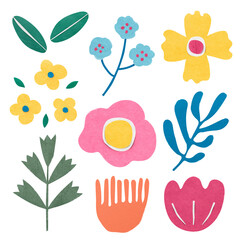 Png botanical paper craft sticker set in transparent background