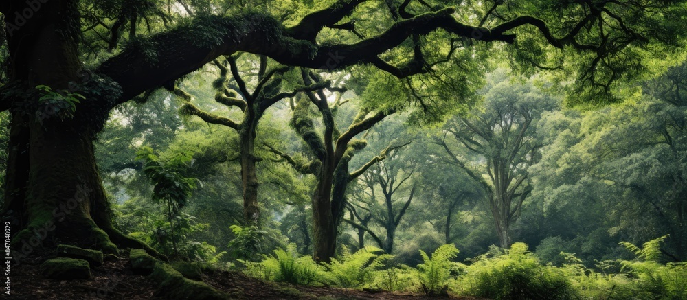 Poster two old oaks and fern. creative banner. copyspace image