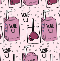 pink pattern with heart-shaped lollipop and a juice box.