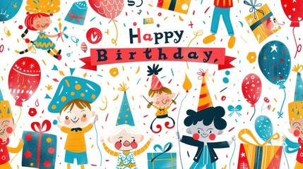 Obraz premium Balloon confetti decorations and festive birthday party gifts.