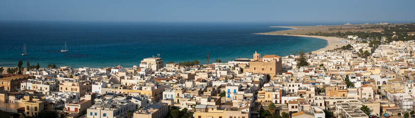 Fototapeta premium San Vito Lo Capo panoramic aerial view of sicily italy tourist resort beach town 