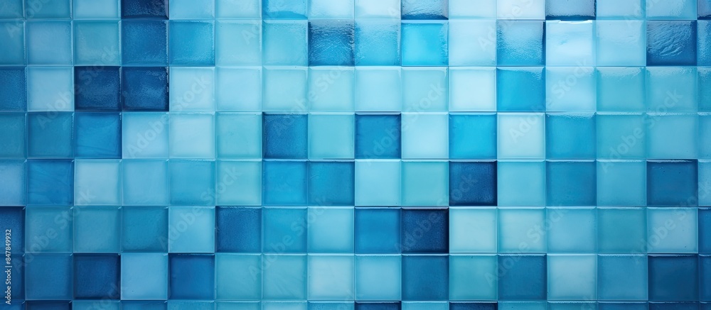 Aufkleber beautiful modern abstract texture close up photo of water in pool with blue small tiles background. 