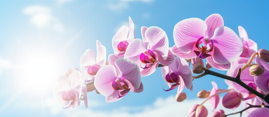 Orchid flowers under sunlight. Creative banner. Copyspace image