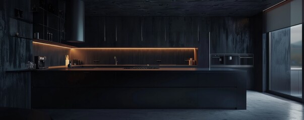 New modern luxury kitchen in a new apartment, banner. Generative AI.