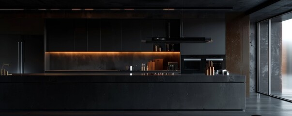 New modern luxury kitchen in a new apartment, banner. Generative AI.