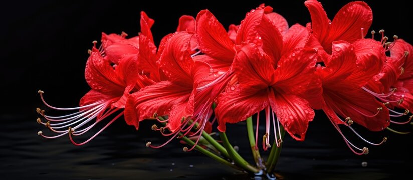 Lycoris scaly lat Lycoris squamigera or Amaryllis hallii in bloom. Creative banner. Copyspace image