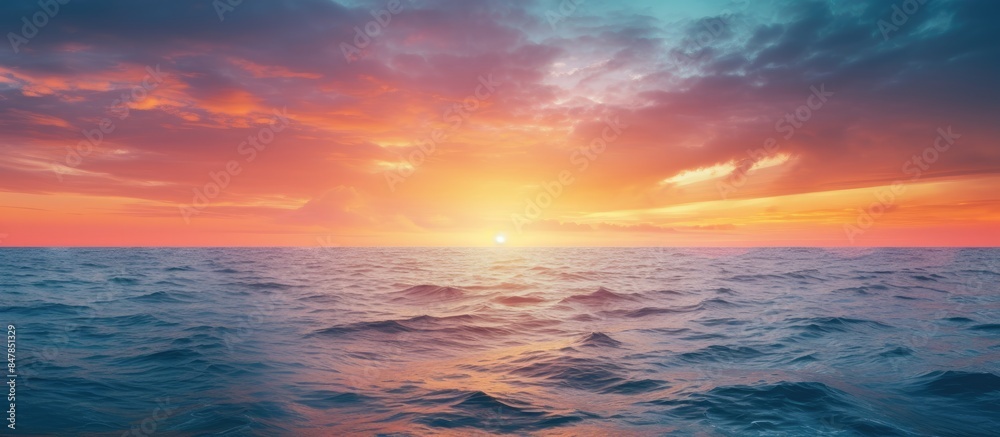 Poster sunset in the middle of the sea. creative banner. copyspace image