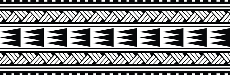 Polynesian design tribal tattoo border. Tribal design ethnic maori band. Tattoo ribbon sleeve bracelet. Fabric seamless isolated hawaiian pattern on white background. © Rudvi