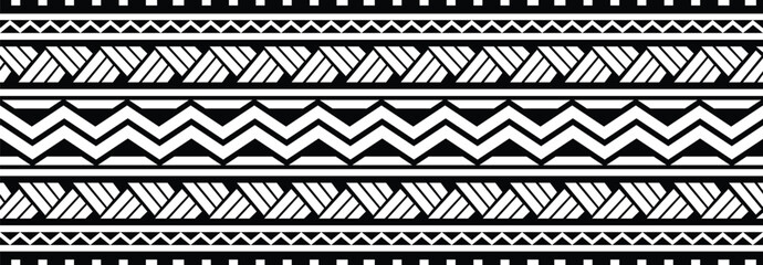 Polynesian design tribal tattoo border. Tribal design ethnic maori band.Tattoo  ribbon sleeve bracelet. Fabric seamless isolated hawaiian pattern on white background. © Rudvi