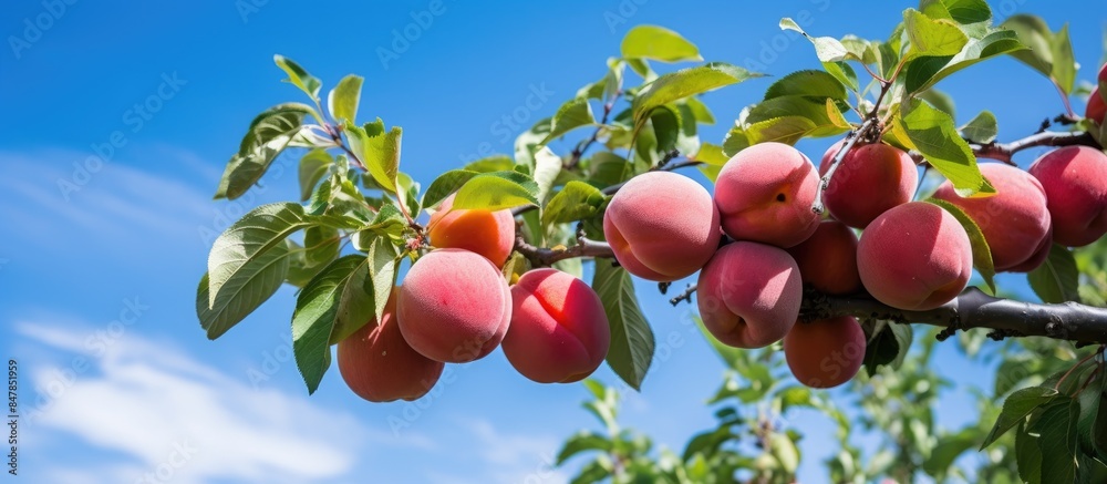 Canvas Prints Ripe plums on a tree in garden. Creative banner. Copyspace image