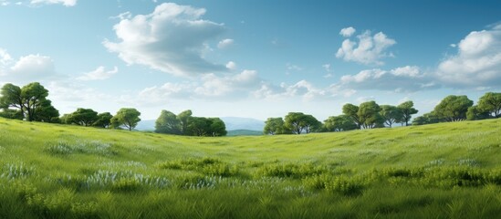 Nature landscape green trees and green grass. Creative banner. Copyspace image
