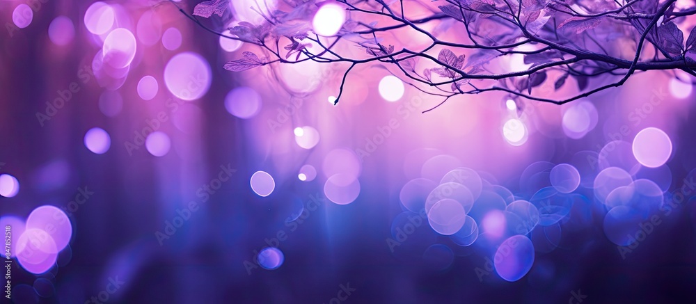 Poster violet purple bokeh out of focus background from nature forest. creative banner. copyspace image