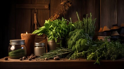 Farm Fresh: Green Vegetables Against a Wooden Backdrop