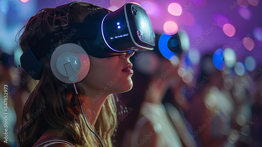 Poster explore virtual reality technology enhancing music festivals, allowing attendees to experience live 