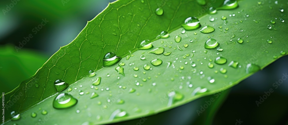 Aufkleber fresh green leaf edge view with little drops. creative banner. copyspace image