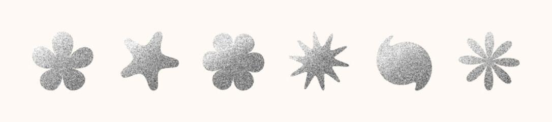 Texture grain noise abstract shapes. Elements with grain texture set are isolated on the white background, grit sand noise overlay, gradient halftone vector texture.Retro aesthetic. Modern 90s - 2000s