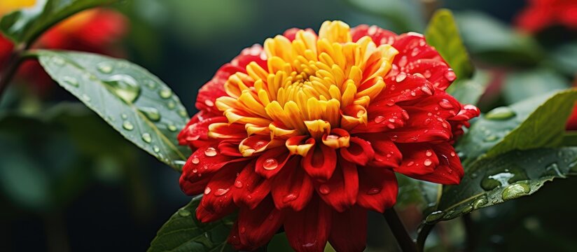 Asoka Flower or siantan flower have two colours red and yellow. Creative banner. Copyspace image