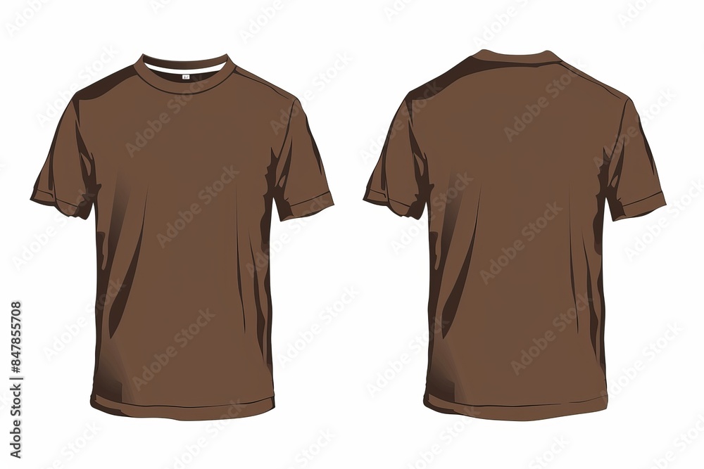 Wall mural brown t-shirt template showing the front and back views.