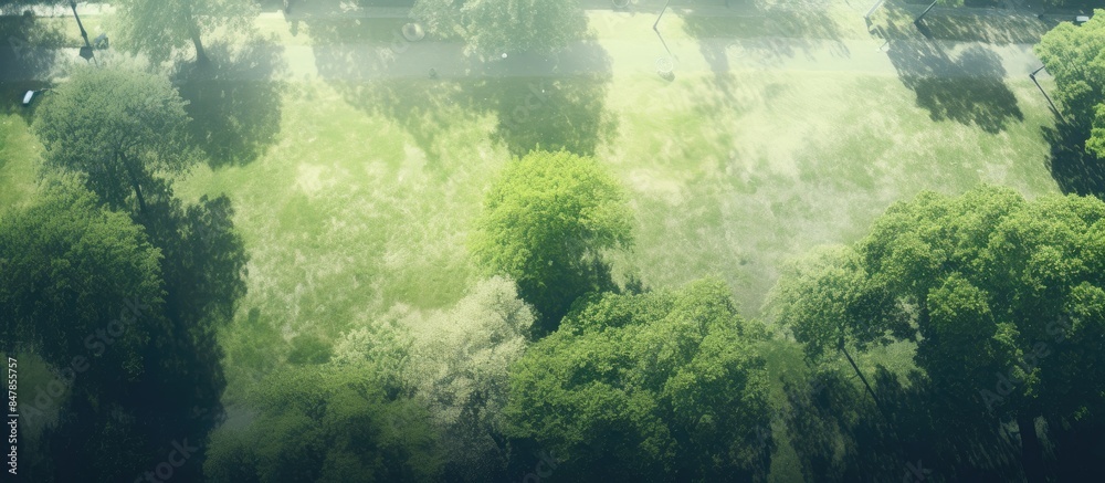 Poster aerial view green space blur background. creative banner. copyspace image