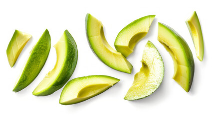 Fresh avocado slices isolated on white background