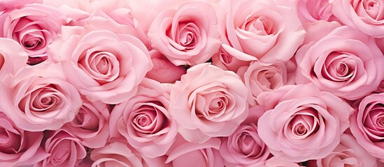Beautiful pink bunches of roses. Creative banner. Copyspace image
