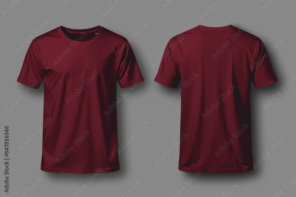 Canvas Prints dark red t-shirt template showing the front and back views.