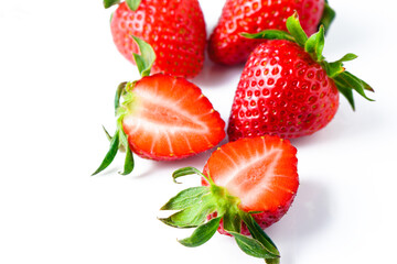 Fresh strawberries isolated on white background.